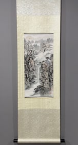 A Chinese Vertical Scroll Ink Painting of Landscape on Paper,Song Wenzhi