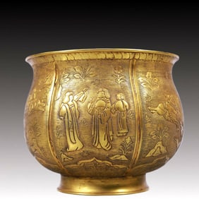 A Rare Gilt Bronze Hunting Pattern Bowl