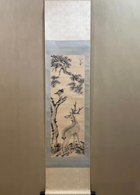 A Chinese Vertical Scroll Ink Painting of Flower and Bird on Paper,Bada Shanren