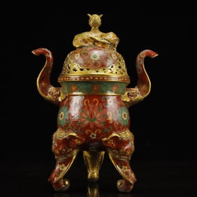 A Huge Cloisonne Flower Pattern Elephant-Ears Tripod Censer