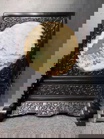 A Huge Zitanwood Inlaid Dolomite Dragon Pattern Screen