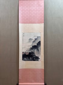 A Chinese Vertical Scroll Ink Painting of Landscape on Paper,Song Wenzhi