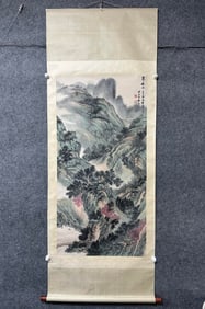 A Chinese Vertical Scroll Ink Painting of Landscape on Paper,Qi Kun