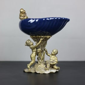 An Exquisite Ji Blue Glazed Inlaid Bronze Plate