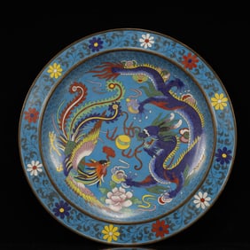A Huge Cloisonne Flower Dragon and Phoenix Pattern Plate