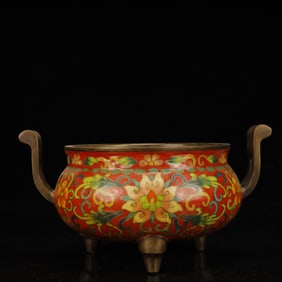 An Ecmxquisite Cloisonne Lotus Pattern Double-Ears and Tripod Censer
