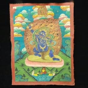 A Rare Brocade Painted Color Statue of Mammon Tangka