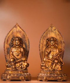 A Pair of Solemn Gilt Bronze Statue of Samantabhadras