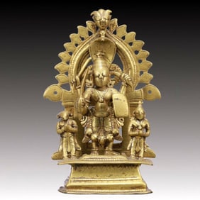 A Solemn Gilt Bronze Statue of God of War