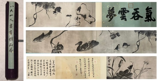 A Chinese Hand Scroll Ink Painting of Flower and Bird on Paper,Bada Shanren