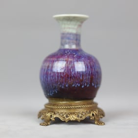 An Exquisite Flambe Glazed Inlaid Bronze Vase