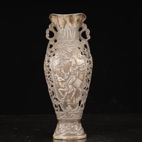 An Exquisite Silver-plated Copper Figure Flower Pattern Vase