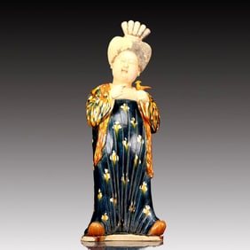 A Rare Tang Tri-Color Glazed Pottery Woman Ornament