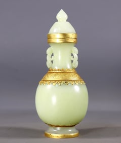 An Exquisite White Jade Covered silver-gilt Double-Ears Vase