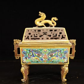 An Exquisite Cloisonne Beast-Face and Dragon Pattern Double-Ears and Four legs Censer