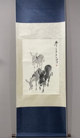 A Chinese Vertical Scroll Ink Painting of Donkey on Paper,Huang Zhou