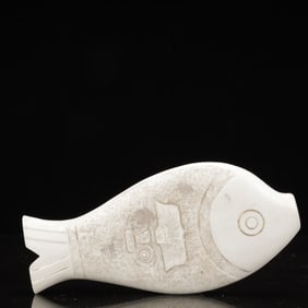 An Archaic Hongshan Culture White chicken bones Jade Fish Ornament