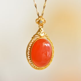 An Exquisite Sterling Silver-Gold Plated Inlaid Agate Pendant