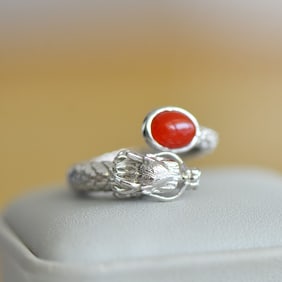 An Exquisite Sterling Silver Inlaid Agate Ring