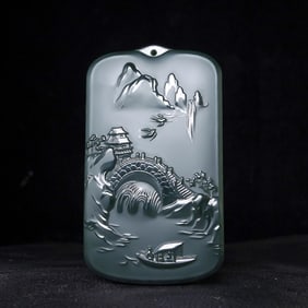 An Exquisite Greenish Jade Landscape Pattern Pendant