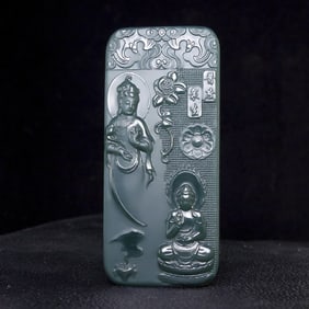 An Exquisite Greenish Jade Statue of Avalokitesvara Pendant