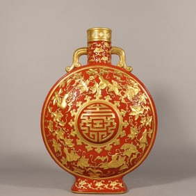 A Rare Enamel Color Gilded Carved Flower and Bird Pattern Pot