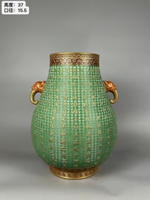 Enamel Carved Outline in gold Poem Pattern Double-Eared Vase