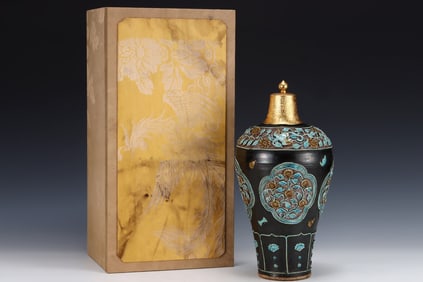 A Rare Fahua Glazed Lotus Pattern Prunus Vase