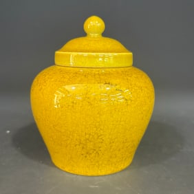 A Rare Yellow-glazed Ice Crackle Pattern Tianzi Jar