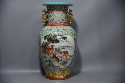 A Rare Enamel Color Yellow Ground Interlocking Lotus Pattern Lion Incense Burner
