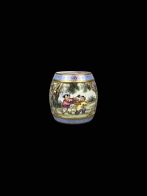 Enamel Outline in gold Landscape and Figure Pattern Stool