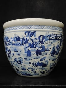 A Rare Blue and White Character and Story Pattern Vat
