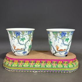 A pair of Rare Doucai squirrel Grape Pattern Cup