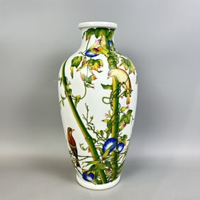 A Rare  Famille Rose Poem, Flower and Bird Pattern Vase