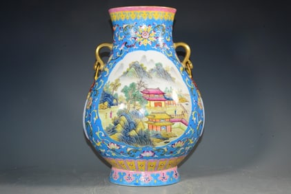 A Rare Enamel Color Gilded Flower Pattern Vase