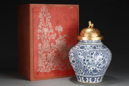 A Rare Blue and White Peacock and Mandarin Duck Pattern Jar