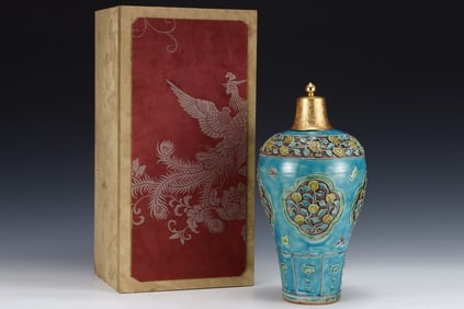 A Rare Fahua Glazed Lotus Pattern Prunus Vase