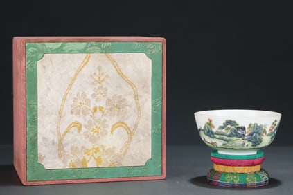 A Rare Famille-Rose Landscape and Figures Pattern Bowl