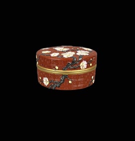 Enamel Carved Outline in gold Plum Blossom Pattern Seal Box