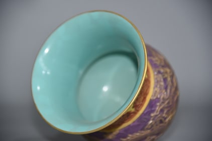 A Rare Purple Glaze Gilded Interlocking Lotus Pattern Vase
