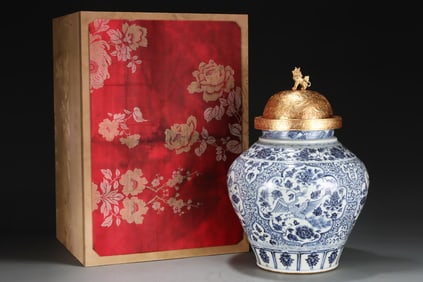 A Rare Blue and White Peacock and Mandarin Duck Pattern Jar