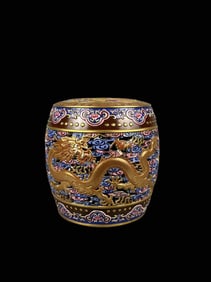Enamel Carved Hollow Outline in gold Dragon Pattern Drum Stool
