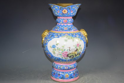 A Rare Enamel Color Iron Red Gilded Carved Hollowed-out Dragon and Phoenix Pattern Brush Pot
