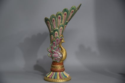 A Rare Enamel Color Carved Gold Ground Flower and Bird Pattern Water Washer