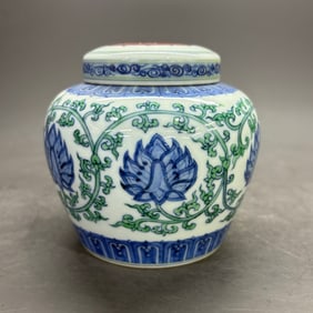 A Rare Doucai Lotus Flower Pattern Tianzi Jar