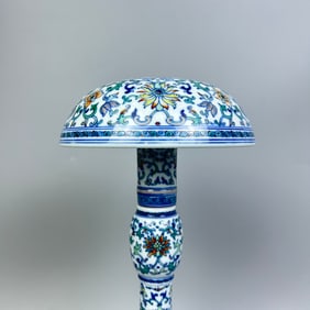 A Rare  Blue and White Doucai Lotus Flower Pattern Official Hat Stand
