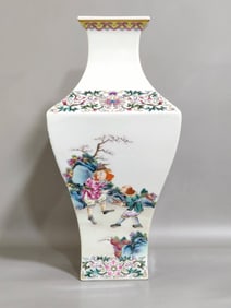 A Rare Famille-Rose Character and Story Pattern Square Vase