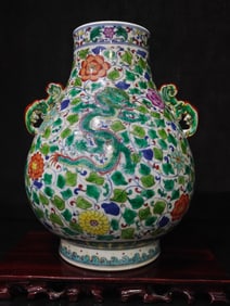 A Rare Doucai Flower Dragon Pattern Double-Ears Zun