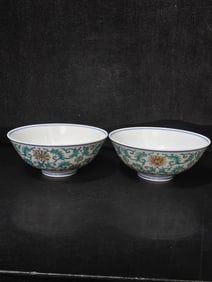 A pair of Rare Doucai Lotus Pattern Bowl
