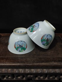 A pair of Rare Doucai Phoenix Pattern Cup
